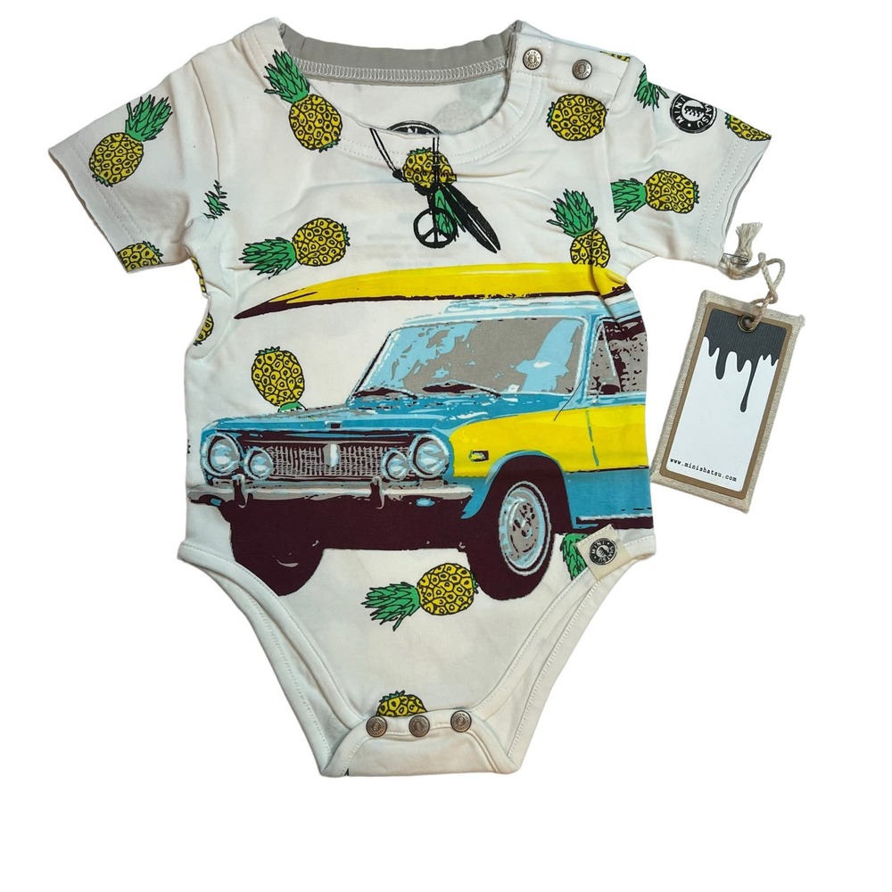 Mini‎ Shatsu Surf Woodie Wagon Bodysuit Size 6 Month New